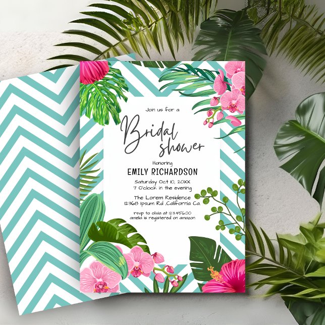 Pink Tropical Beach Floral Bridal Shower  Invitation (Creator Uploaded)