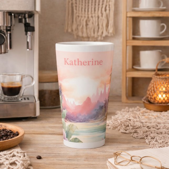 Pink Tropical Beach Latte Mug (Creator Uploaded)