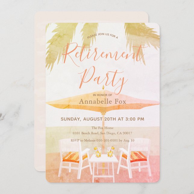 Pink Tropical Beach Retirement Party Invitation (Front/Back)