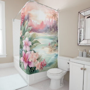 Pink Tropical Beach Shower Curtain