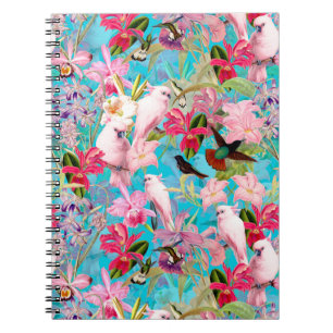 Pink Tropical Bird And Orchid Flower Pattern Notebook