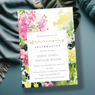 Pink Tropical Bougainvillea Wedding Anniversary Invitation