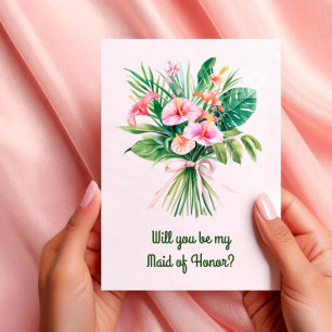 Pink Tropical Bouquet Wedding Party Proposal Card