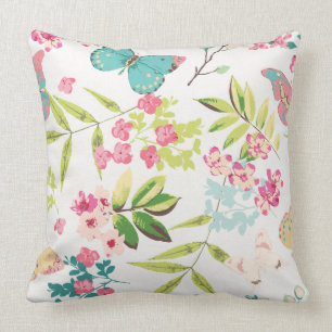 Pink Tropical Butterfly Floral Girly Flower Print Cushion