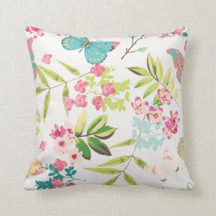 Pink Tropical Butterfly Floral Girly Flower Print Cushion