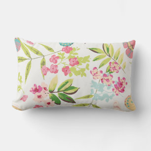 Pink Tropical Butterfly Floral Girly Flower Print Lumbar Cushion