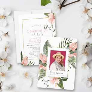Pink Tropical Celebration of Life Funeral Memorial Invitation