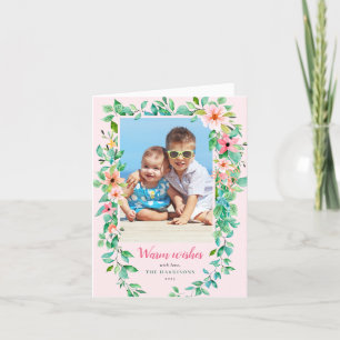 Pink Tropical Christmas Floral Holiday Photo Card