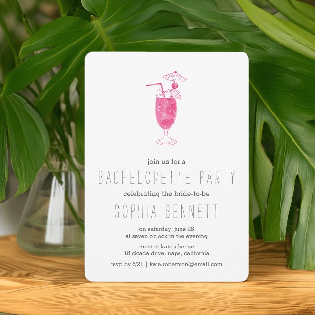 Pink Tropical Cocktail Bachelorette Party Invitation (Creator Uploaded)