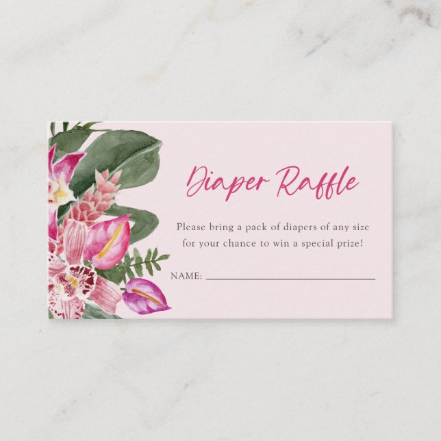 Pink Tropical Diaper Raffle Card (Front)