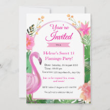 Pink Tropical Flamingo Birthday Party Invitation