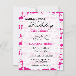Pink tropical flamingo Birthday Party Invitations