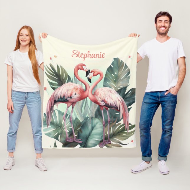 Pink Tropical Flamingo  Fleece Blanket (In Situ)