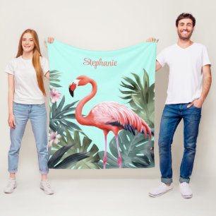Pink Tropical Flamingo Fleece Blanket
