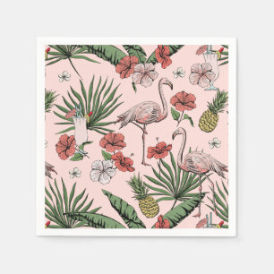 Pink Tropical Flamingo Floral Pattern Napkin