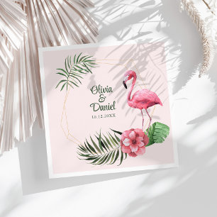 Pink Tropical Flamingo Golden Frame Wedding  Napkin