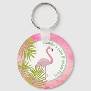 Pink Tropical Flamingo Personalised Birthday Key Ring