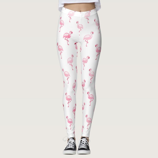 Pink Tropical Flamingo Summer Pattern Leggings (Front)