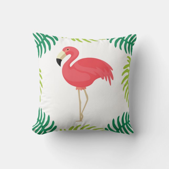 Pink Tropical Flamingo Throw Pillow (Front)