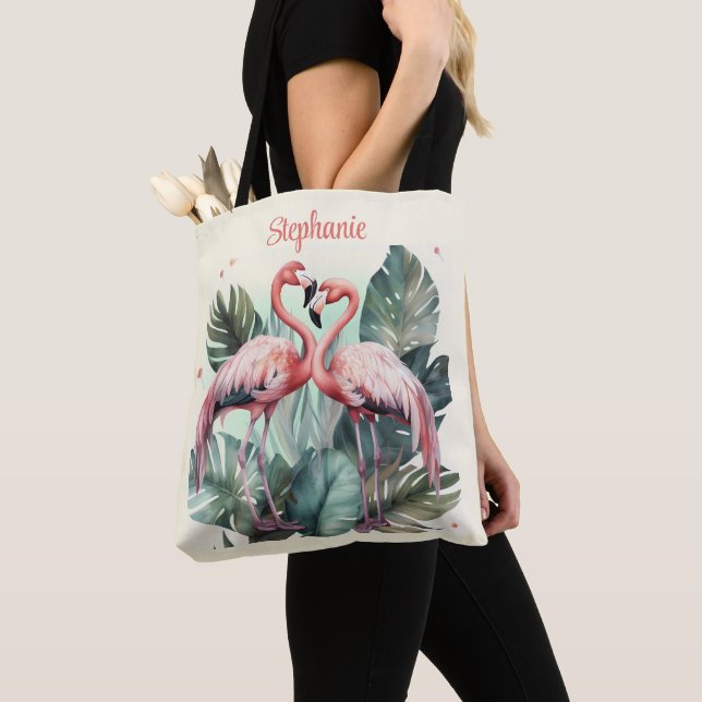 Pink Tropical Flamingo  Tote Bag (Close Up)
