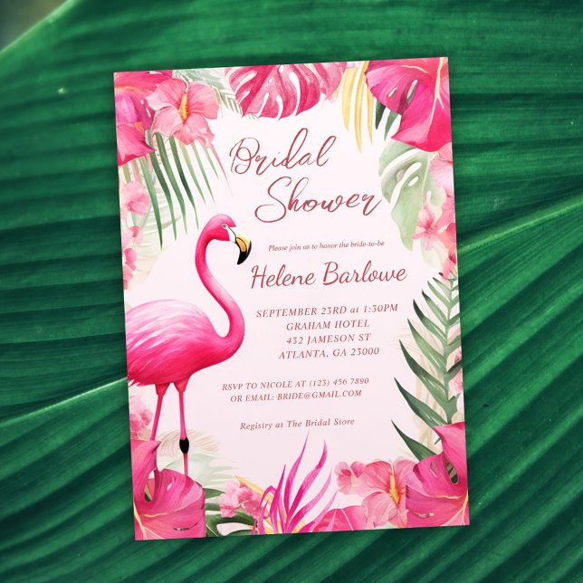 Pink Tropical Floral Bridal Shower Invitation (Pink Tropical Floral Bridal Shower Invitation)