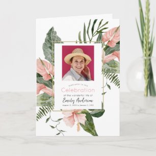 Pink Tropical Floral Funeral Program