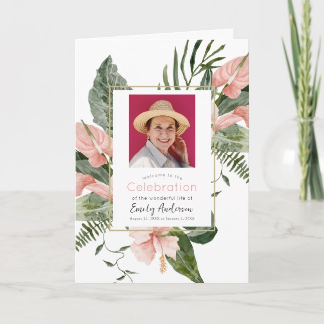 Pink Tropical Floral Funeral Program (Front)