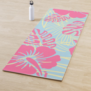 Pink Tropical Floral/Hibiscus & Palm Leaf Yoga Mat