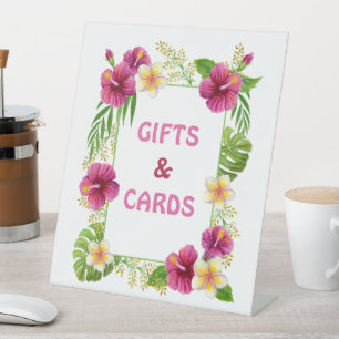 Pink Tropical Floral Luau Birthday Gifts and Cards Pedestal Sign