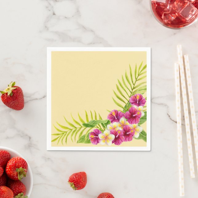 Pink Tropical Floral Luau Birthday Party Napkin (Insitu)