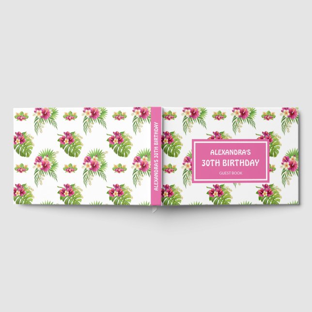 Pink Tropical Floral Luau Party birthday Guest Book (Full)
