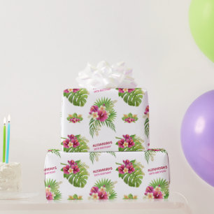 Pink Tropical Floral Luau Party Gifts Birthday Wrapping Paper