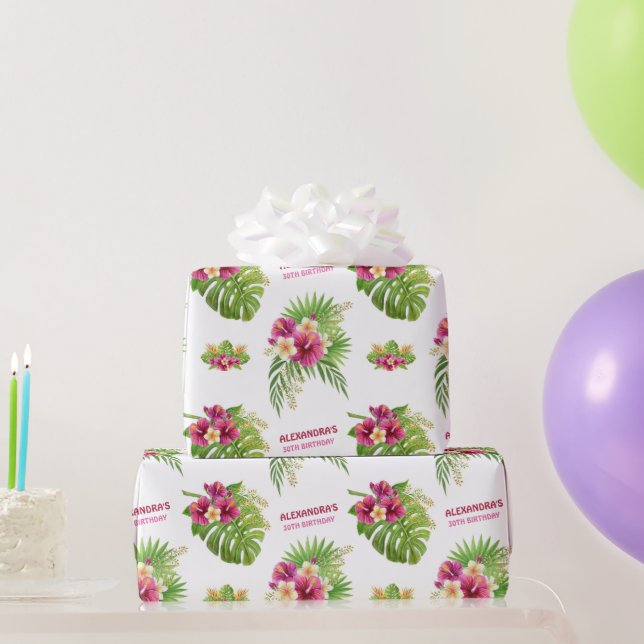 Pink Tropical Floral Luau Party Gifts Birthday Wrapping Paper (Party Gifts)