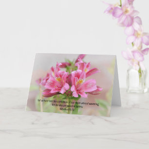 Pink Tropical Flowers Bible Verse Art Note Card
