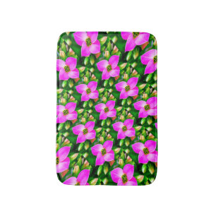 Pink Tropical Flowers Pattern Bath Mat