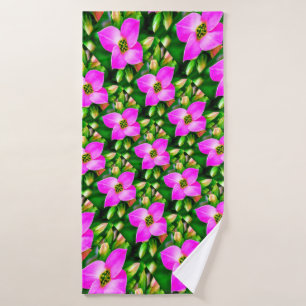 Pink Tropical Flowers Pattern Bath Towel