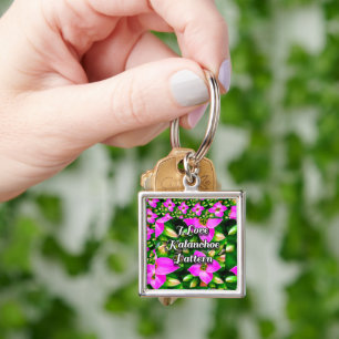 Pink Tropical Flowers Pattern Key Ring