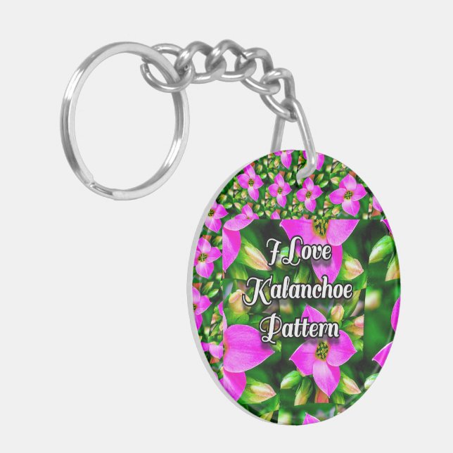 Pink Tropical Flowers Pattern Key Ring (Front Left)
