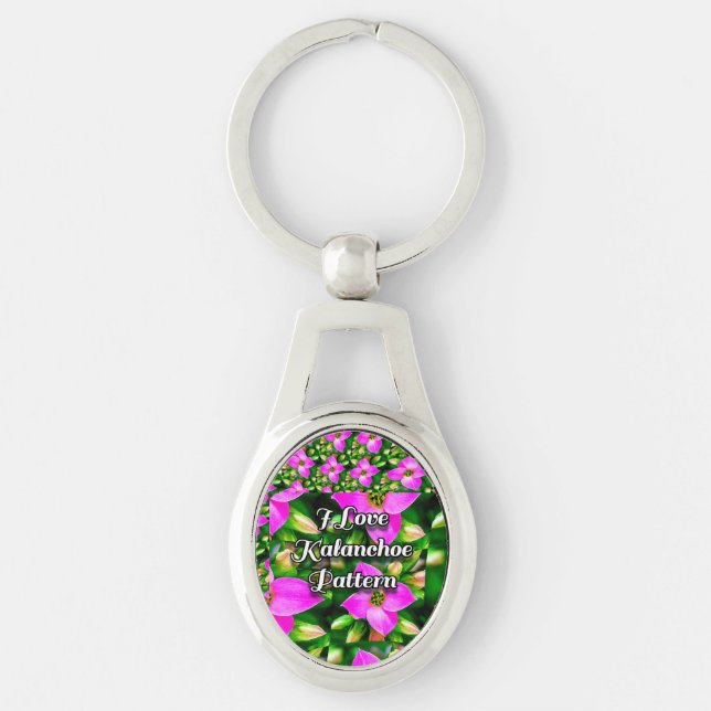 Pink Tropical Flowers Pattern Key Ring (Front)
