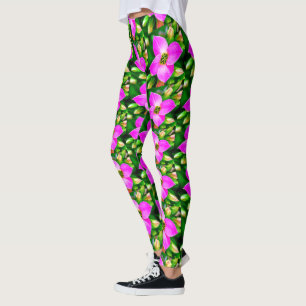 Pink Tropical Flowers Pattern Leggings