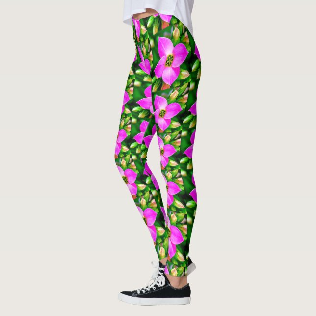 Pink Tropical Flowers Pattern Leggings (Left)