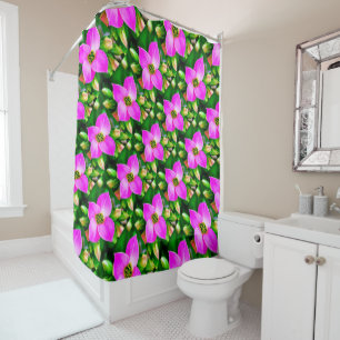 Pink Tropical Flowers Pattern Shower Curtain
