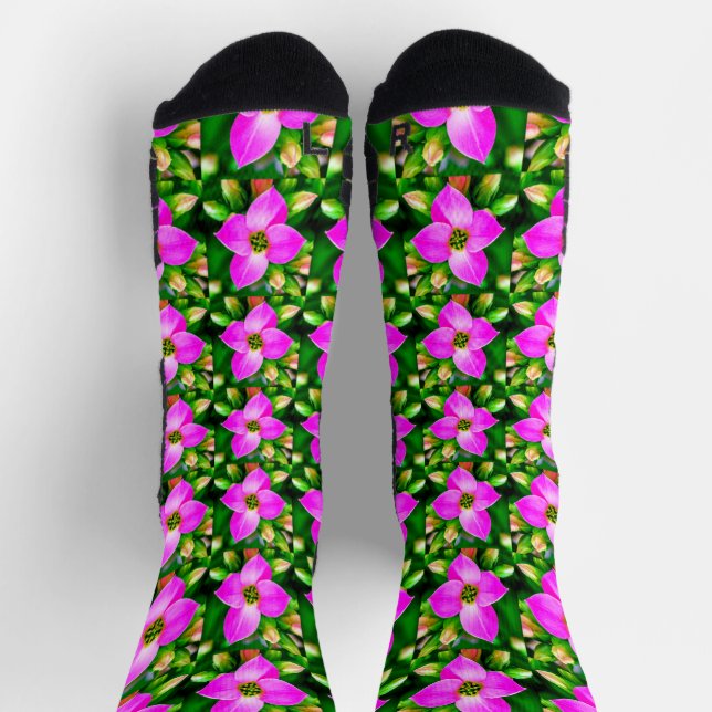 Pink Tropical Flowers Pattern Socks (Top)