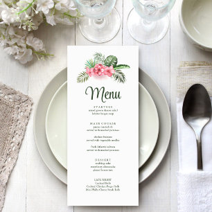Pink Tropical Flowers Wedding Menu