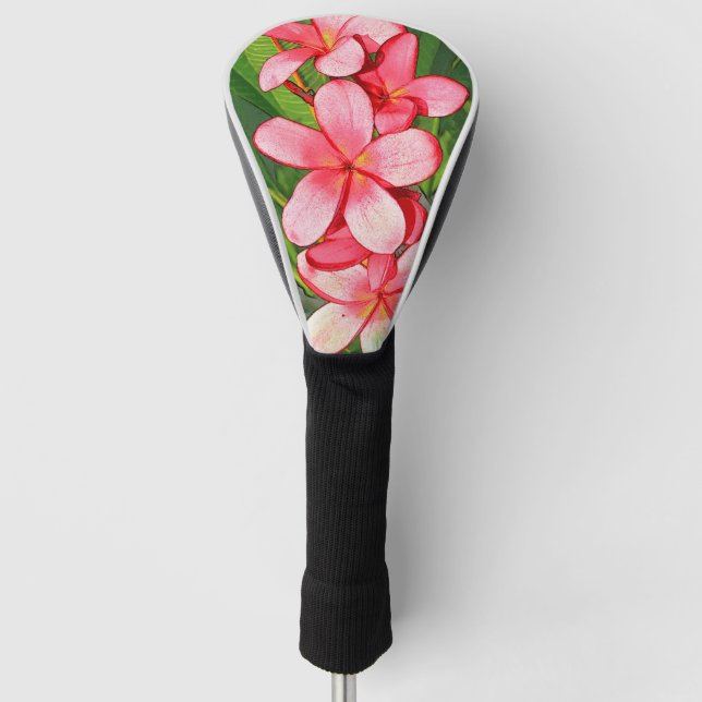 Pink Tropical Frangipani Art Golf Head Cover (Front)