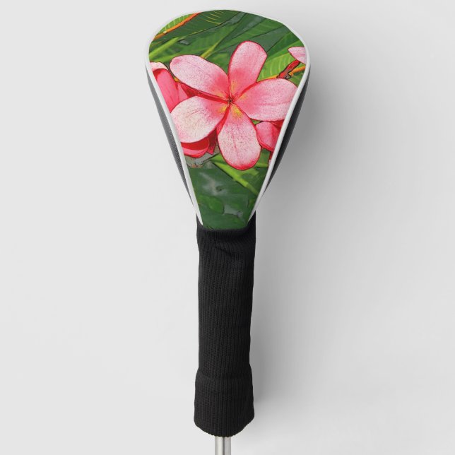 Pink Tropical Frangipani Art Golf Head Cover (Front)