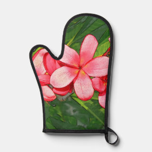 Pink Tropical Frangipani Art Oven Mitt