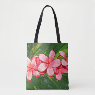 Pink Tropical Frangipani Art Tote Bag