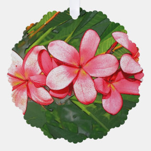 Pink Tropical Frangipani Art Tree Decoration Card