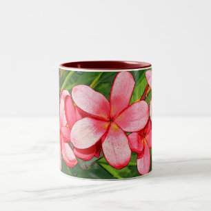 Pink Tropical Frangipani Art Two-Tone Coffee Mug